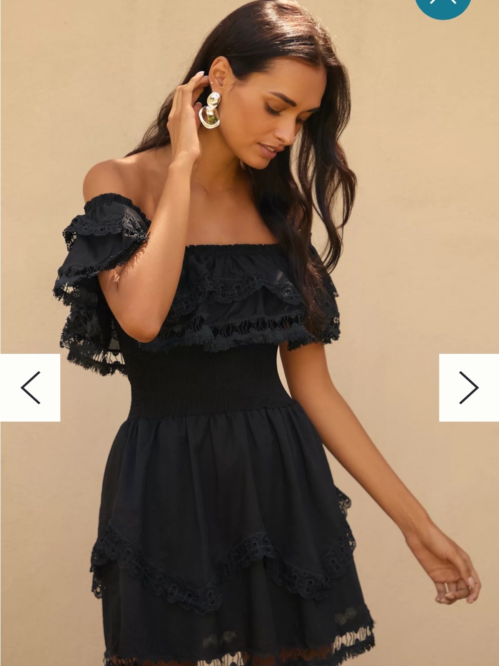 Off-Shoulder Black Ruffled Mini Dress - Picture 2 of 4